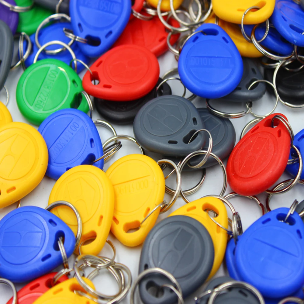 100pcs Waterproof 125KHz RFID Tag Proximity RFID Card Keyfob Key Fob Access Control Smart Card Color ID Keychain