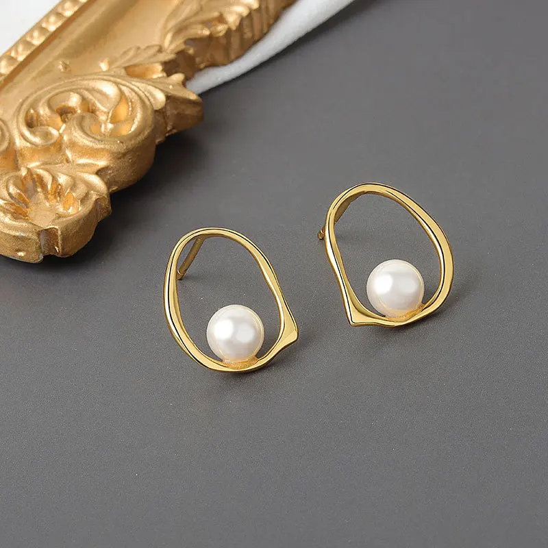 LIVVY  Silver Color Pearl Hoop Earrings Female Simple Fashion High Quality Exquisite Elegant Jewelry Accessorie