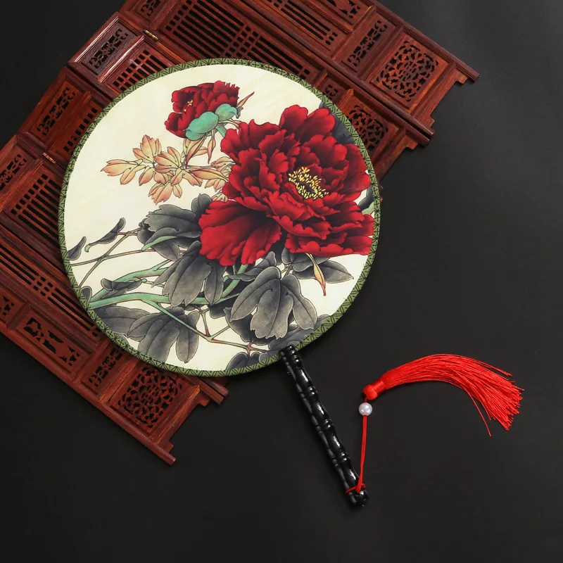 

Ancient style double dough fan women's Hanfu fan red peony palace square dance fan complex classical children's round fan