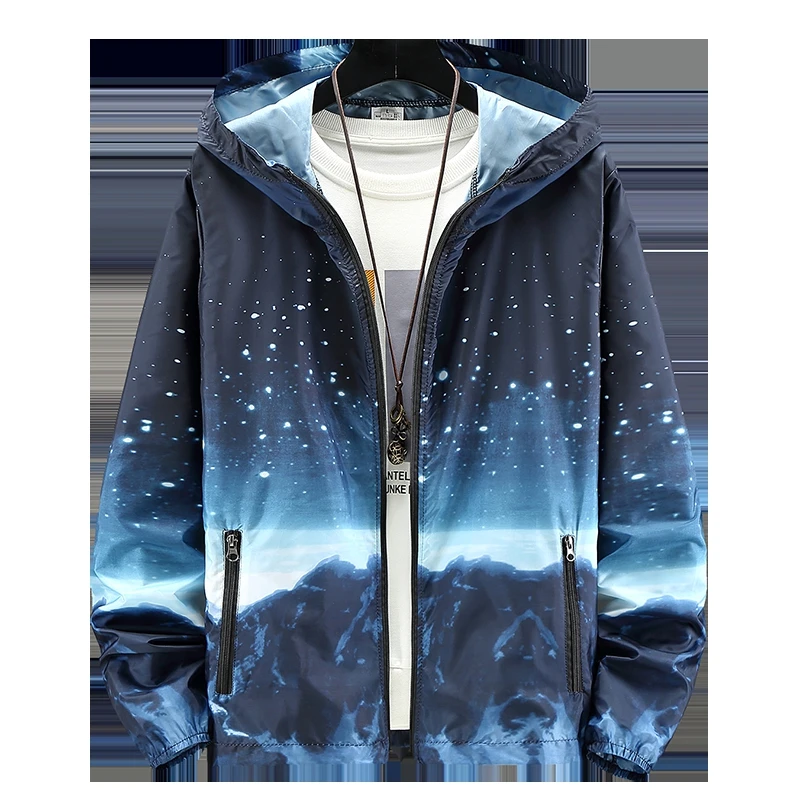 Mens woman Quick Dry Skin Jackets Sunscreen Waterproof Mens Thin Starry sky print  Ultra-Light Windbreake Jacke 7XL Plus Size