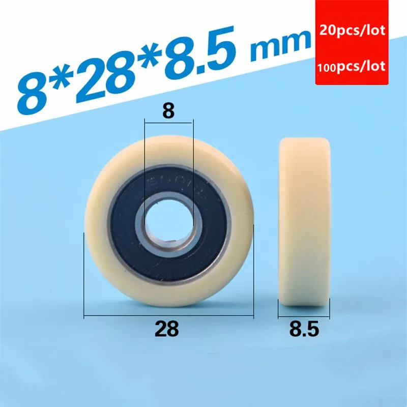 

flat roller bearing 8*28*8.5mm 608ZZ 608 608RS POM nylon plastic coated pulley PA66 guide wheel