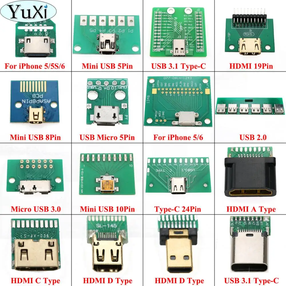 YuXi Micro MINI USB 2.0 3.0 To DIP Adapter 5pin Female Connector B Type PCB Converter Breadboard Switch Board SMT Mother Seat