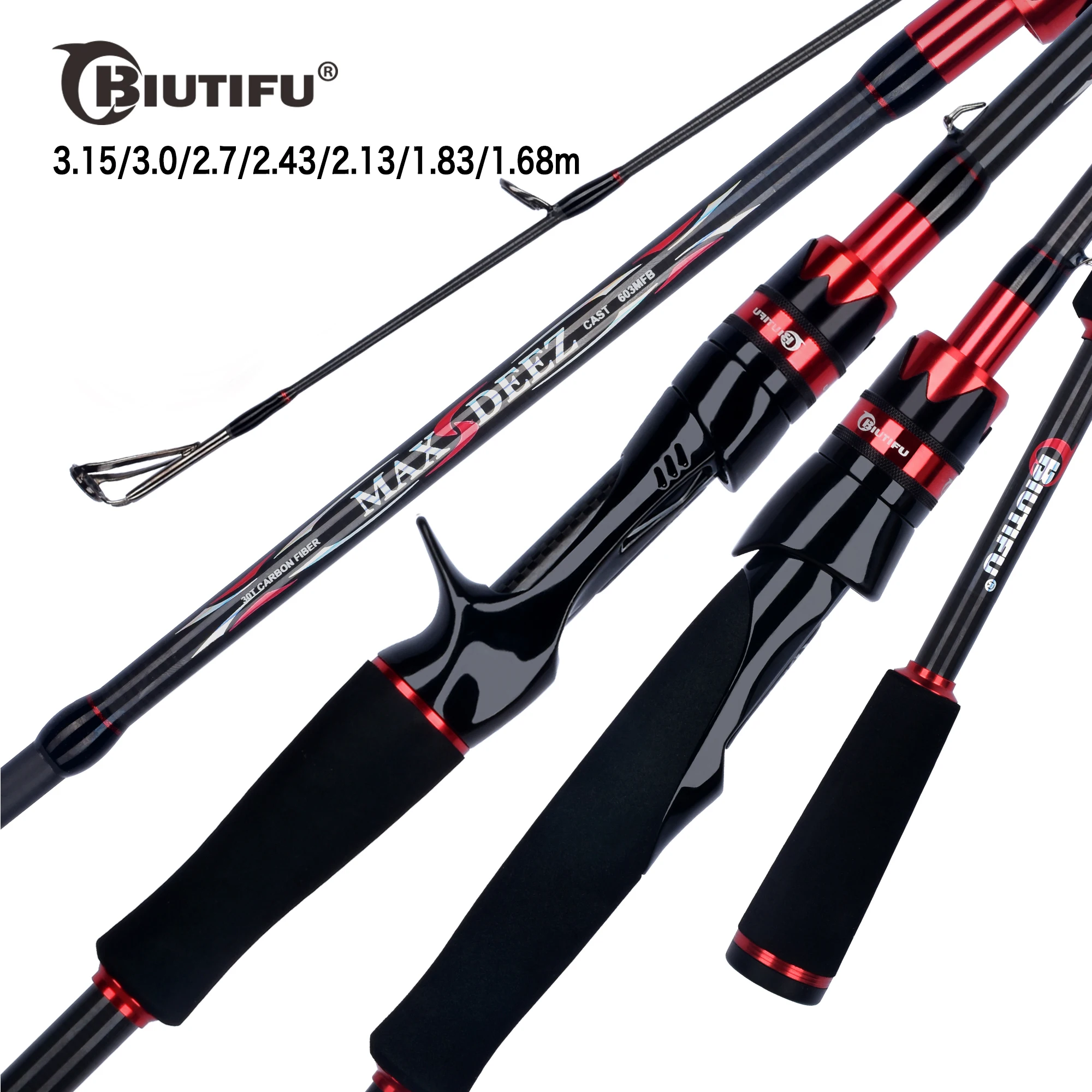 BIUTIFU Spinning Casting Lure Fishing Rod FUJI Guide 1.8/2.1/2.4/2.7/3.15m Carbon 3-70g M/MH/H Baitcasting For Seabass Pike Pole