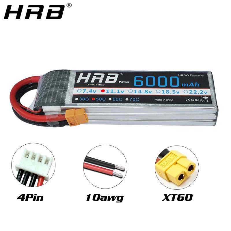 1 قطعة HRB يبو 3S بطارية 11.1 فولت 6000 مللي أمبير 50C XT60 XT90 XT90-S عمداء T EC5 أنثى هليكوبتر طائرة سيارة قارب RC أجزاء