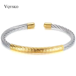 VQYSKO Stainless Steel Cable Mesh Cuff Bracelets Chain Bracelet Bangles For Women Jewelry