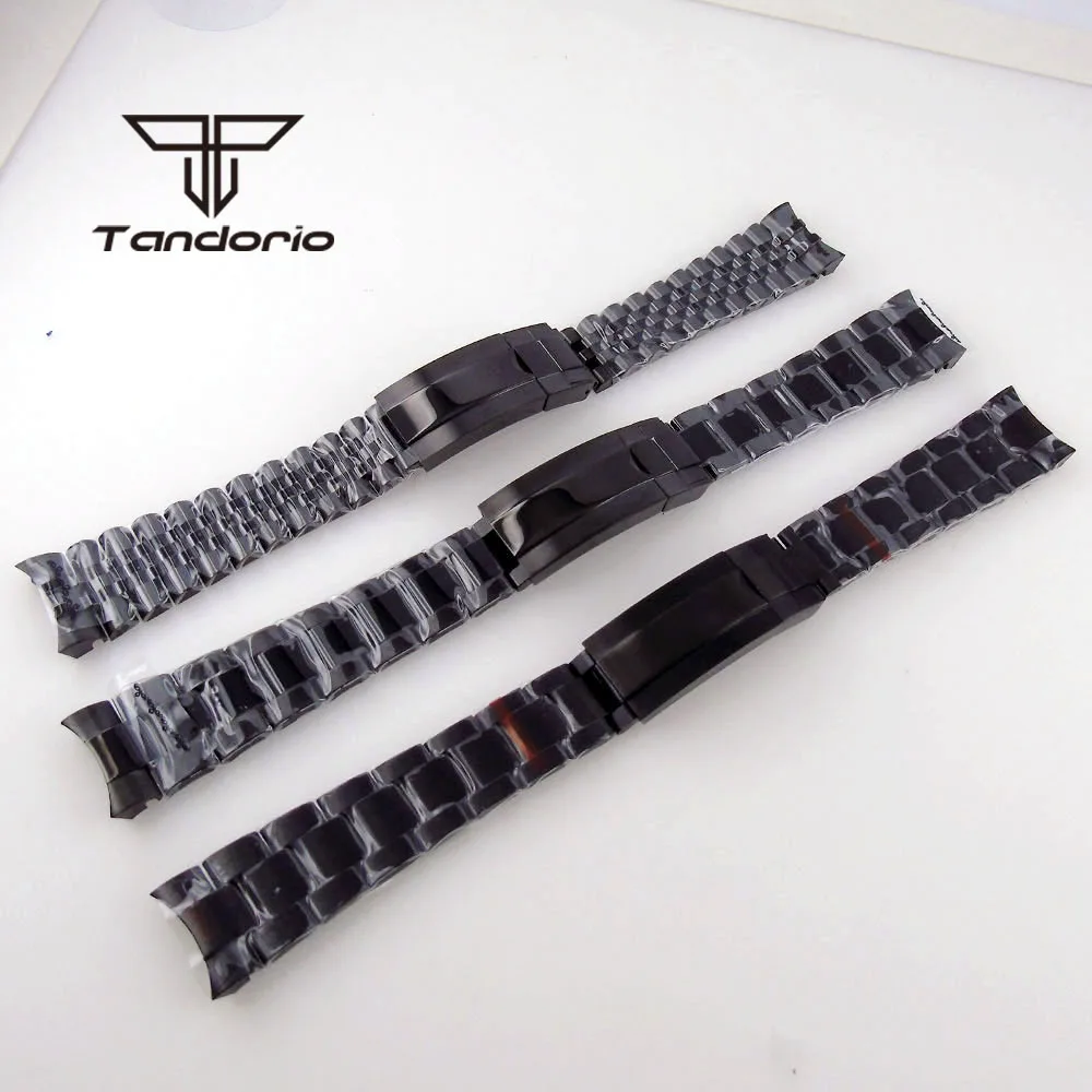 

20mm Width Black PVD Coated Stainless Steel Watchband Bracelet Strap Brushed/Mid-Polished Bracelet Glide Lock Folding Clasp