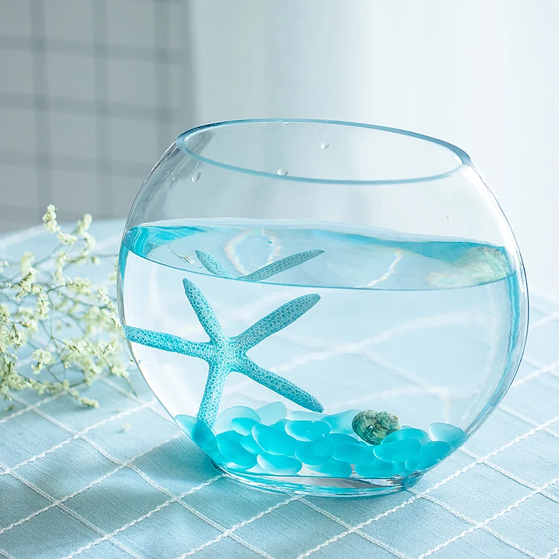 Creative Flat Glass Fish Tank Desktop Oval Transparent Glass Goldfish Tank Mini Aquarium Decoration Fishbowl Accessories ZA210