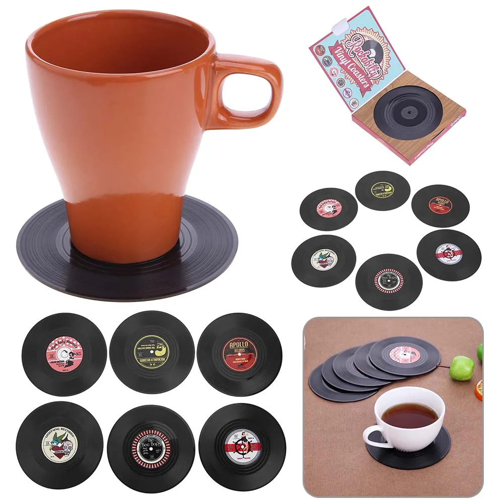 1pcs Retro Vinyl Record Cup Mat Anti-slip Coasters Music Drink Holder Mug Table Placemat Heat-resistant Non Slip ROCKABILLY