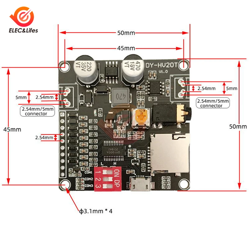 Zasilacz 12V/24V 10W/20W moduł odtwarzania głosu wsparcie regulacja głośności Micro karta SD TF MP3 odtwarzacz muzyczny dla Arduino