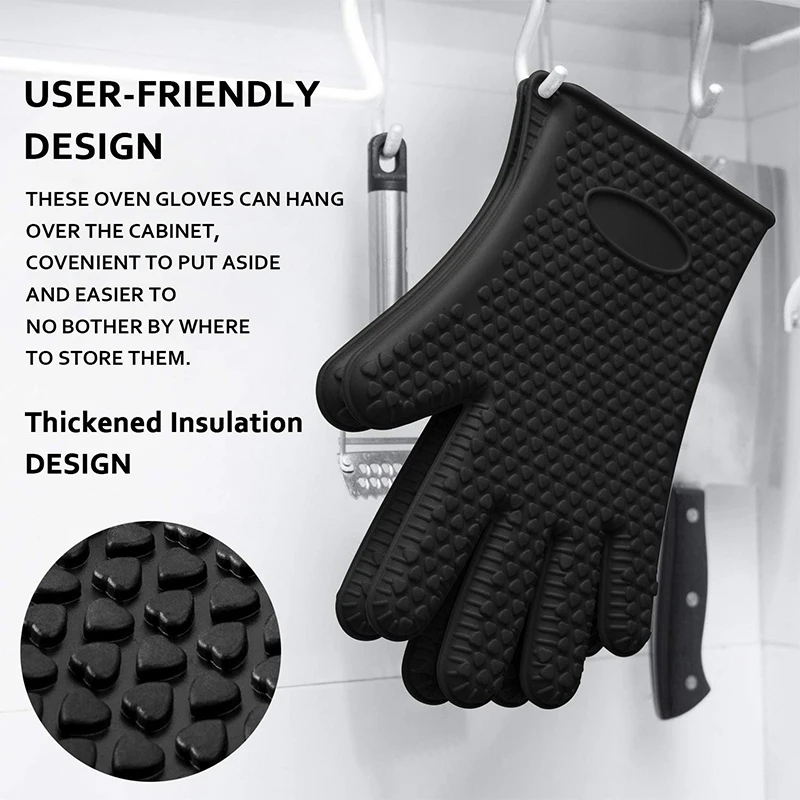 1/2Pcs Oven Mitts Baking Gloves 230 Heat Resistant Silicone Glove Kitchen Thicken Barbecue Oven Cooking Glove BBQ Grill Gloves