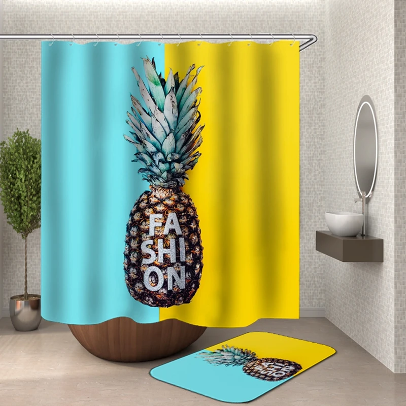 

pineapple Shower Curtain With Hooksbathroom curtains bath curtain 3D fabric funny shower curtain waterproof Curtain Or Mat