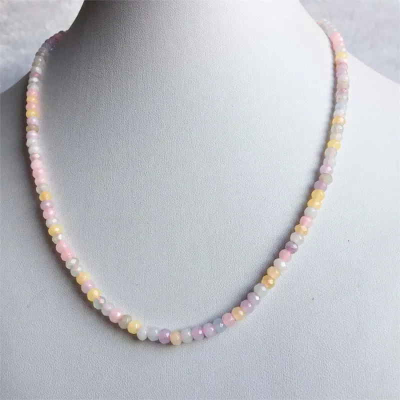 3*4MM Faceted Morganite Color Jasper Necklace Natural Stone Jade Chocker Wholesale Beads Mother Daughter 40/45/50/55cm
