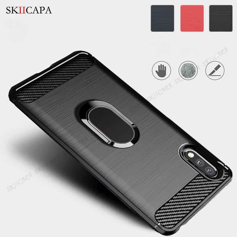 Funda con soporte de anillo de fibra de carbono para Sony Xperia Ace 2 Xperia 10 1 III Xperia 5 10 1 II, cubierta protectora de silicona a prueba de golpes