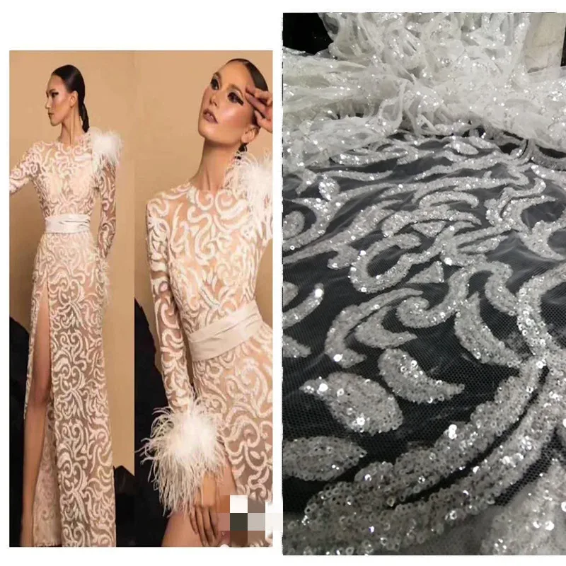 Luxury crystal sequins high density real crystal embroidery French mesh tulle fabric wedding dress designer fabric Nigeria lace