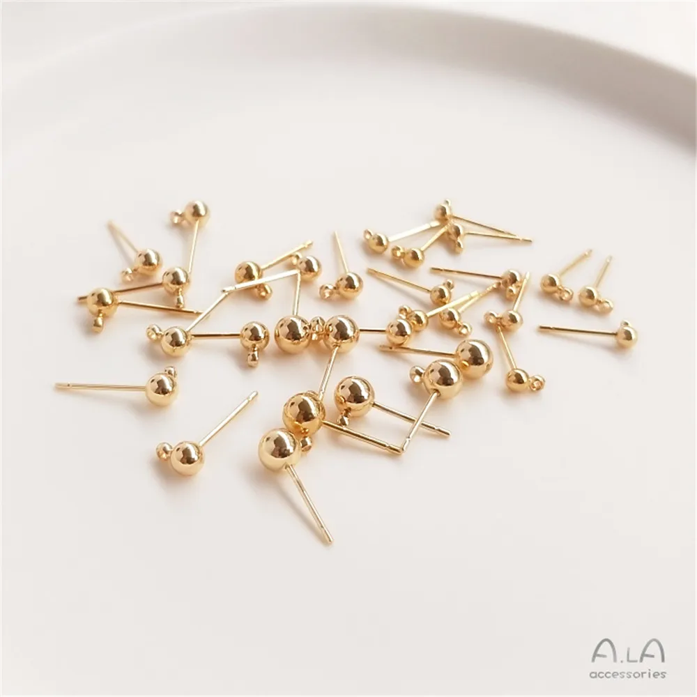 14K الذهب تصفيح الكرة إبرة الفول الأذن مسمار مع حلقة معلقة حبة إبرة معلقة حلقة DIY مجوهرات القرط المواد