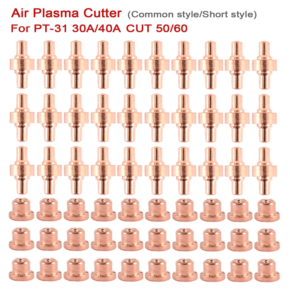 Eletrodos e bocais estendidos da ponta do cobre vermelho do estilo padrão dos consumíveis do cortador do plasma do ar para PT-31 30a/40a LG-40 corte 50/60