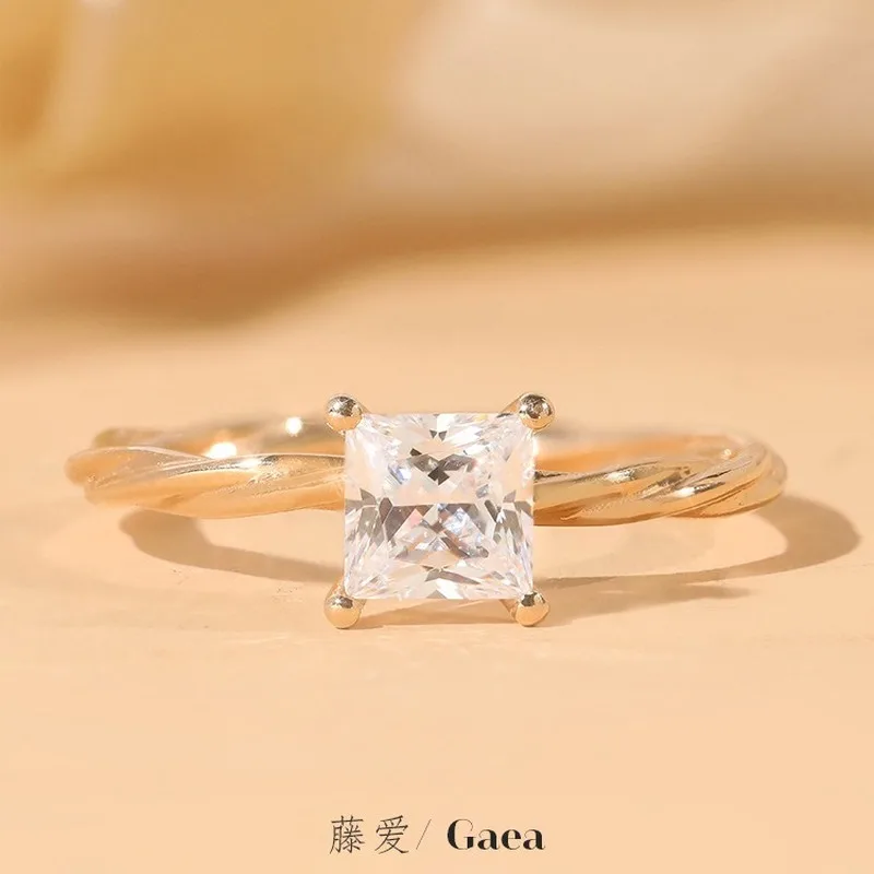 Jewelry Ring Small 1 Karat Imitation Moissanite Retro Square Four-Claw Ring Rattan Love Plated Diamond For Women Wedding Ring