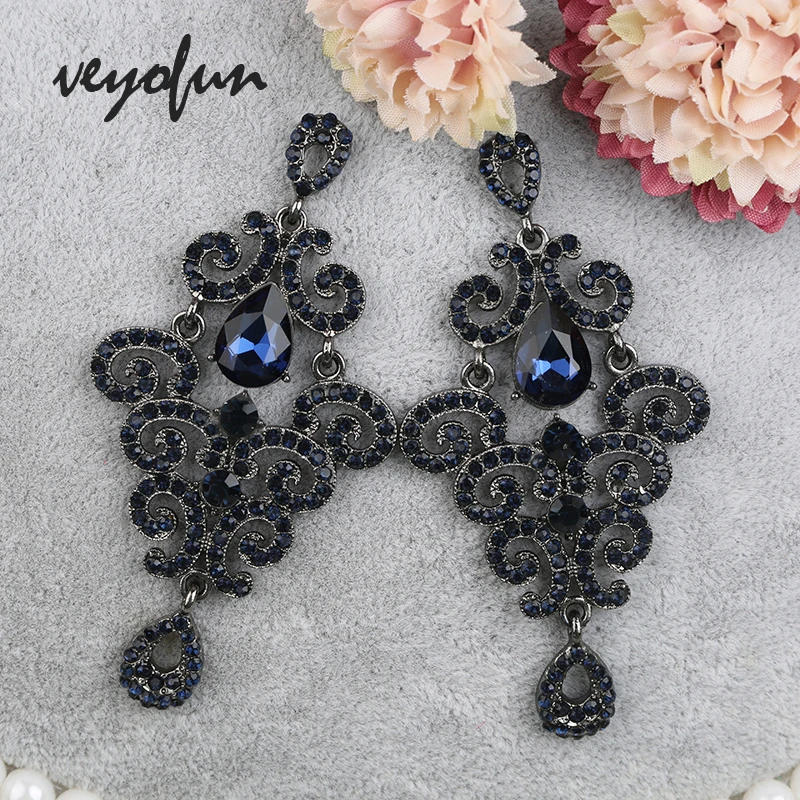 Veyofun Luxury Rhinestone Drop Earrings Vintage Hollow Big Dangle Earrings Fashion Jewelry For Women Gift