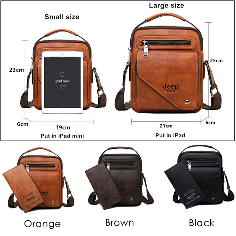 JEEP BULUO Split Leather Crossbody Tote Men Bag Famous Designer Men Shoulder Messenger Bags Men Fashion Business High Quality