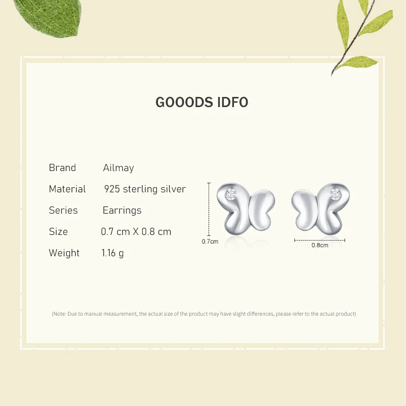 Ailmay-pendientes de plata de ley 925 con forma de mariposa para mujer, joyería hipoalergénica fina, diseño Simple, CZ