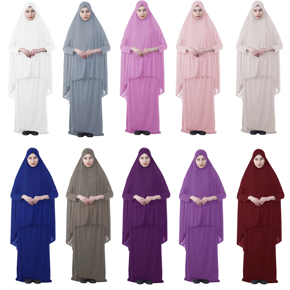 

2pcs Muslim Women Traditional Robe Abaya Dress Large Scarf Khimar Hijab Gown Islamic Prayer Sets Middle East Worship Service New