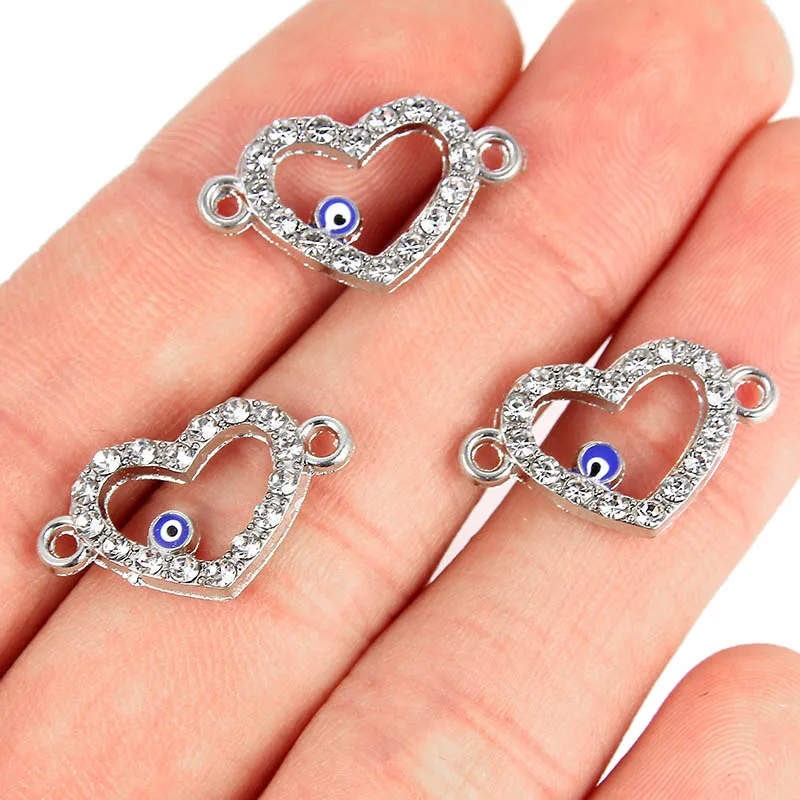 10 Pcs Silver Plated Color Love Heart Shape Alloy Connects For Making Necklace Bracelets Gift  Fashion Crystal Jewelry Findings