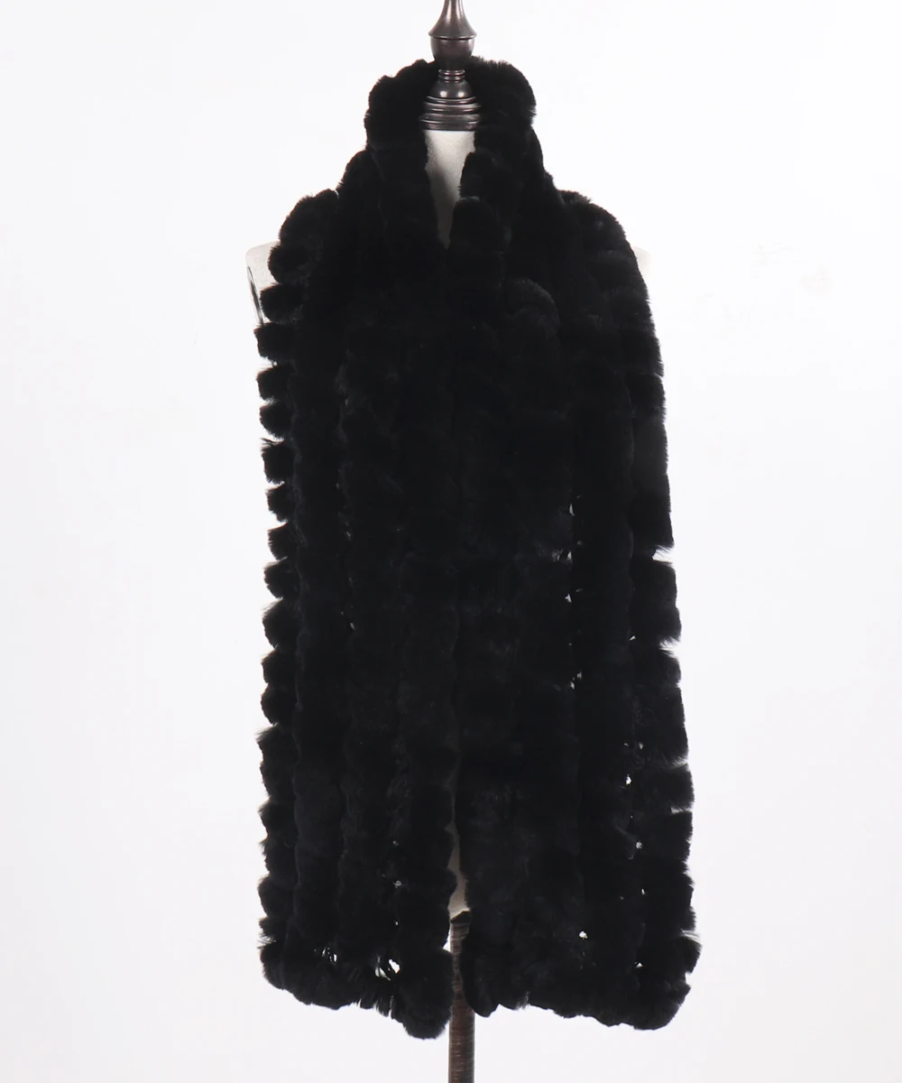 Neue Marke Gestrickter Modischer Damen Echt Rex Kaninchenfell Schal Frauen Winter Warmer Natürlicher Pelzschal Langer Stil Echter Pelz Halswärmer – Detail 31