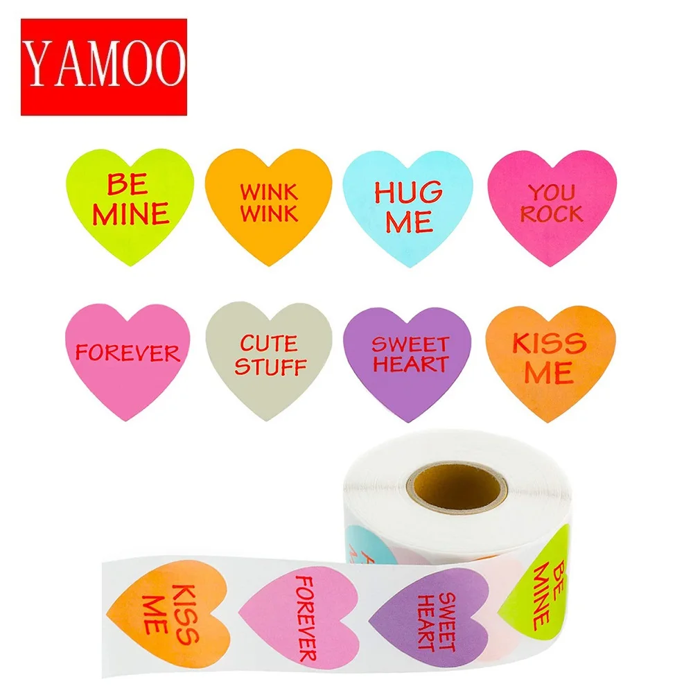 1inch Heart Shape Labels Valentine's Day Gift Box Packaging Sticker Candy Dragee Bags Wrapping Wedding