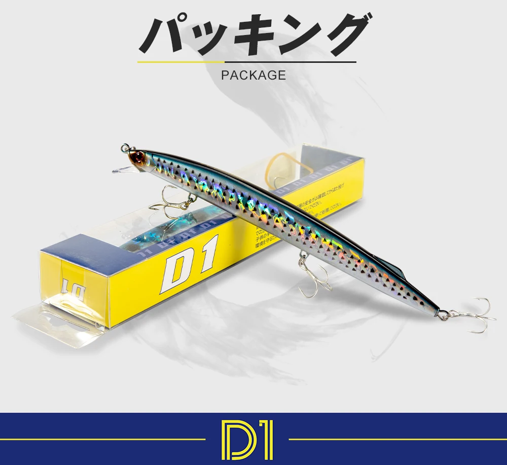 D1 Fishing Long Jerk Minnow Köder 190mm 36g Wobbler Schleppköder Sinkendes Meerwasser für Barsch Forelle Pesca Tackle – Detail 7