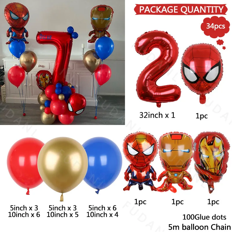 34Pcs MARVEL Spiderman Party Balloons 32