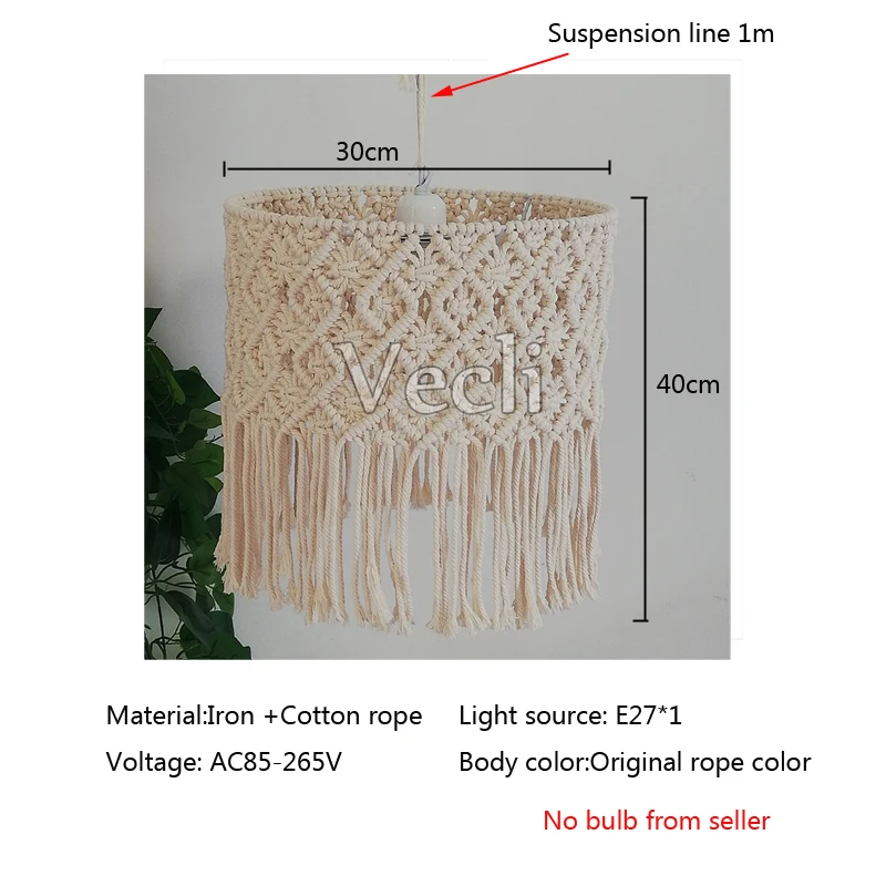 Nordic Bohemia Chandelier Lampshade Cotton Rope Tapestry Chandelier Lamps Bedroom Model Room Decorative Modern Lighting Fixture