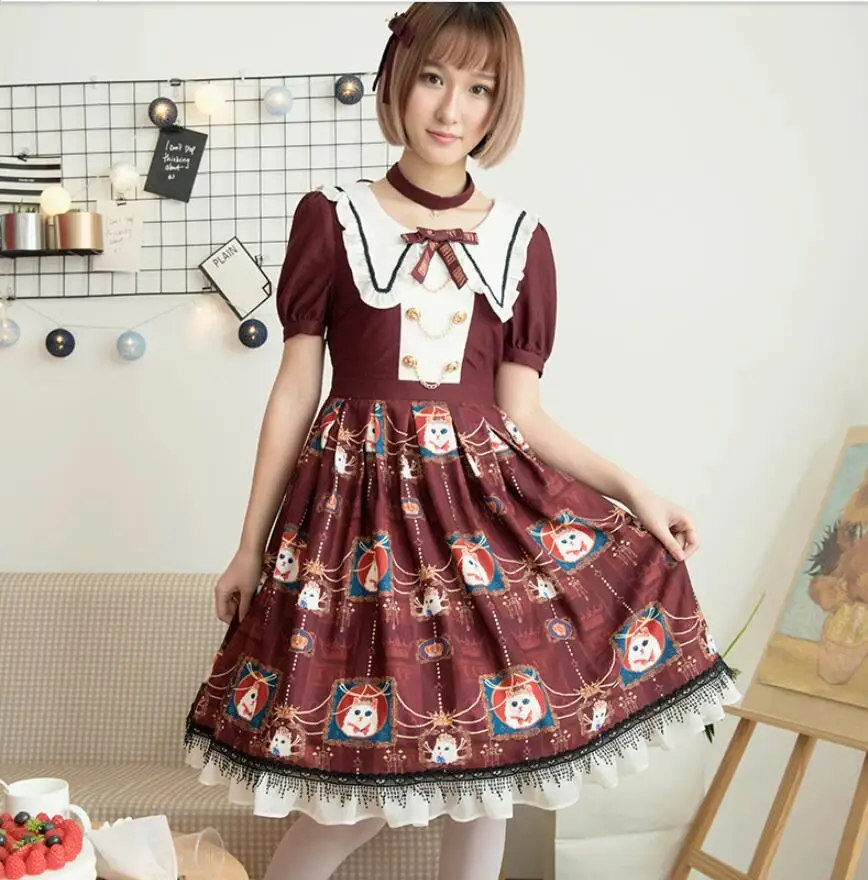 

College Elegant Sweet Dress Lolita Cat Short Sleeve OP Dress Cos Lolita Tea Party Retro Gothic Court Vestidos