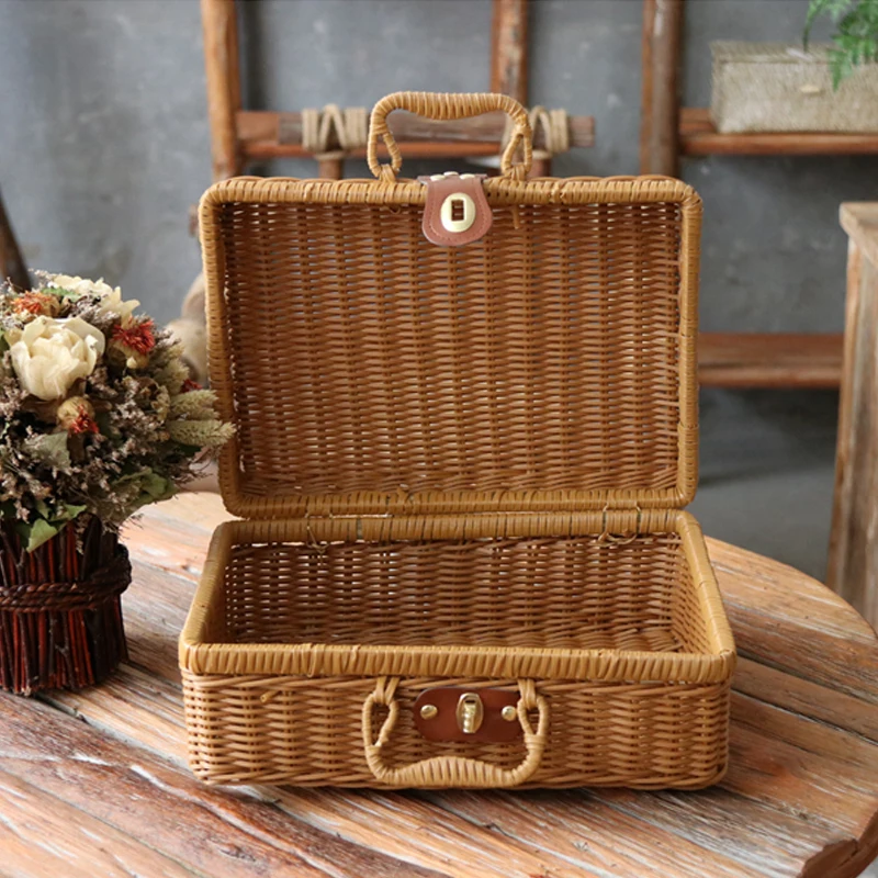 

Rattan-Like Portable Box Picnic Basket Storage Box Home Organizing Storage Travel Out Environmental Protection Luggage Organizer