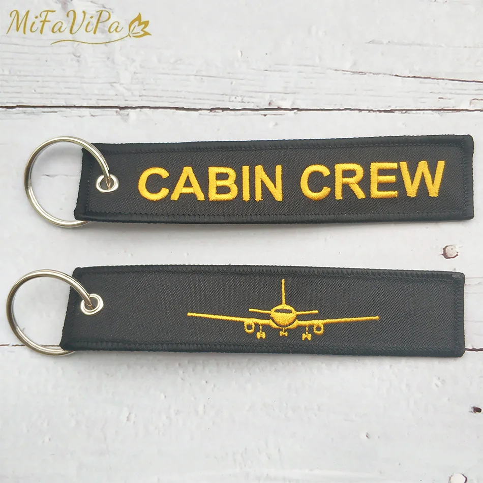 2 PCS MiFaViPa Cabin Crew Keychains Fashion Trinkets Aviation Gift Llavero Gold Plane Embroidery Key Rings Porte Clef