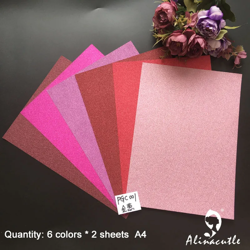 12pc 6 colors x 2sheet Cardstock Paper Card Stock Color Shades Glitter A4 250gsm Paper DIY Scrapbooking Paper Pack Craft Card