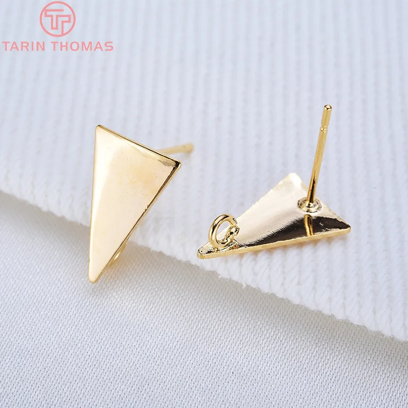 (2230) 10PCS 12x8.5MM 24k Gold Color Brass Long Triangle Stud Earrings High Quality Diy Accessories Jewelry Findings