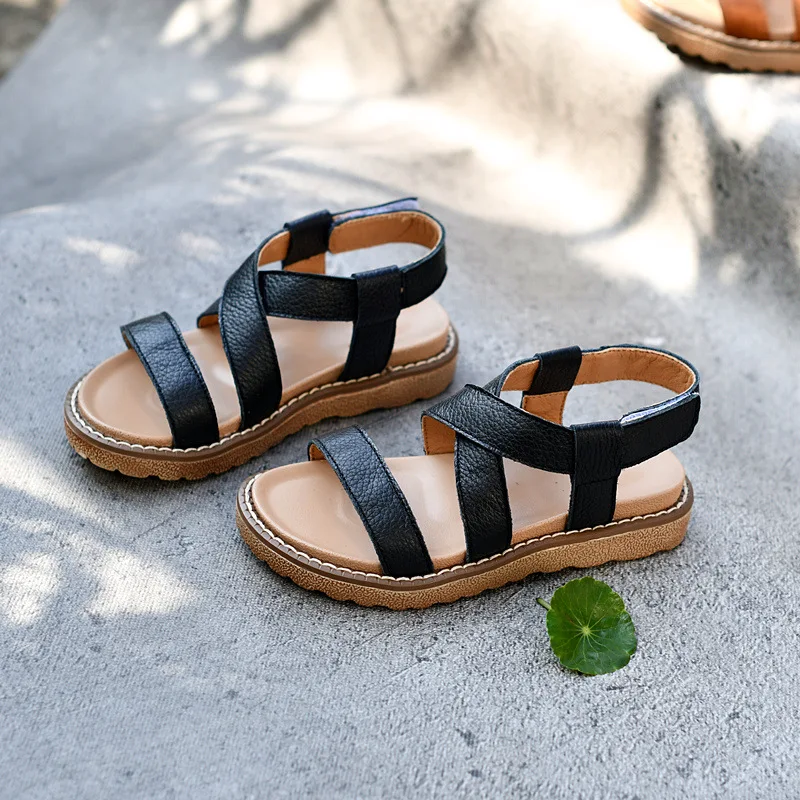 Cowhide Girls Sandals Summer Children Beach shoes Genuine Leather Boys Water Shoes trend kids shoes