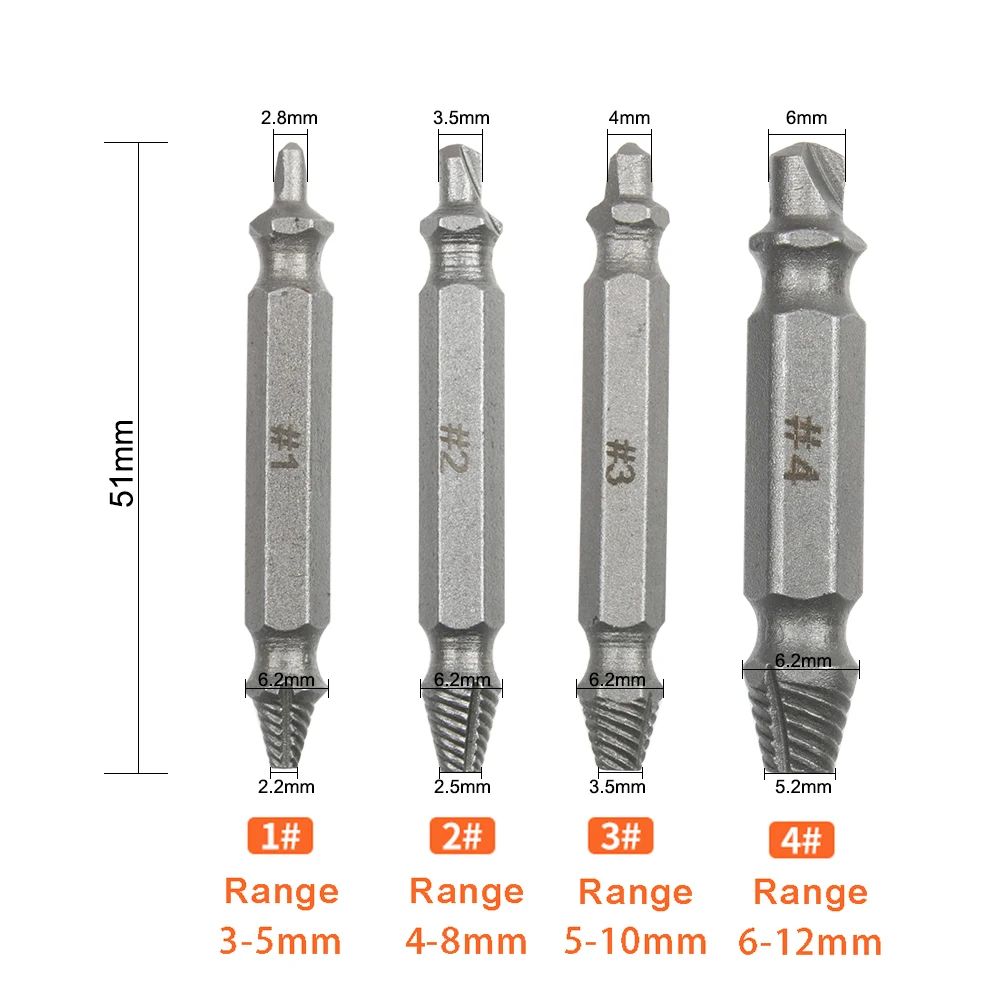 4Pcs Screw Extractor สว่าน Bits ชุดคู่มือ Broken Speed Out Easy Out Bolt สตั๊ด Stripped สกรู Remover เครื่องมือ