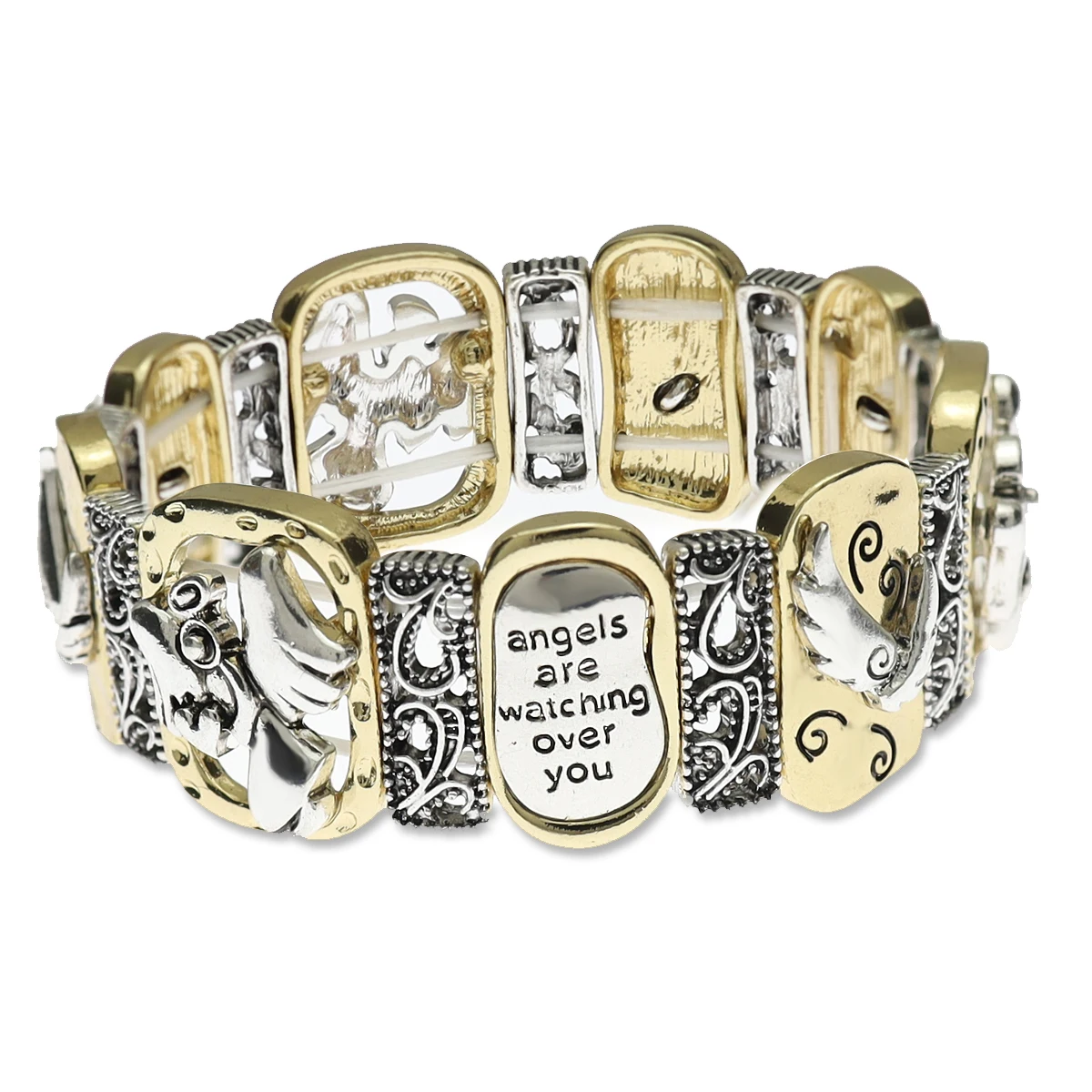 RechicGu Guardian Angel Inspirational Cross Christian Bracelet Religion Charm Bangle Bridal Vintage Gift Women Men Jewelry