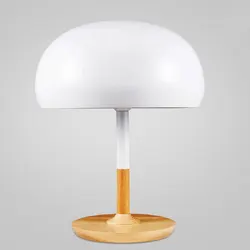 Nordic Minimalist Iron White Plated Mushroom Style Wood Desk Lamp WitWooden Base E27 LED Table EU / US Plug