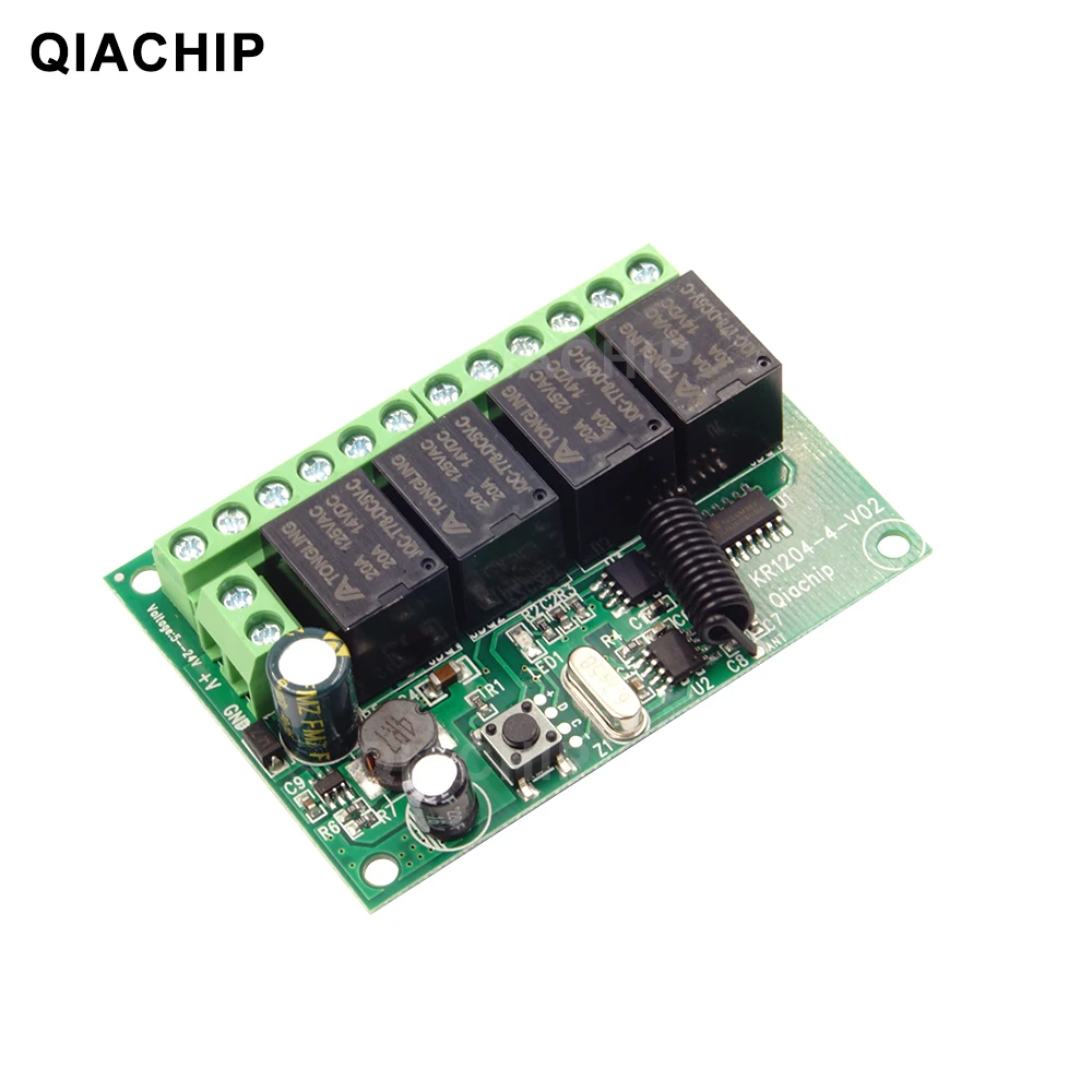 QIACHIP 433MHz Universal Wireless DC 12V 4CH RF Remote Control Switch Receiver Module & 433 MHz Transmitter Learning Code Switch