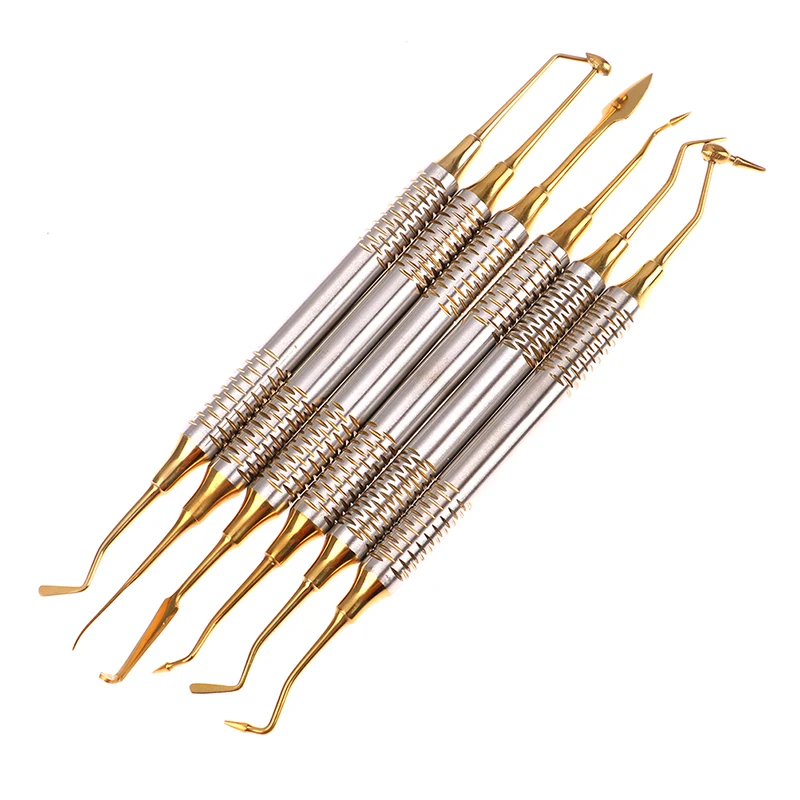 6pcs Dental Composite Resin Filling Spatula Titanium Plated Head Thick Handle for Tooth Restoration and Repair Dental Instrument