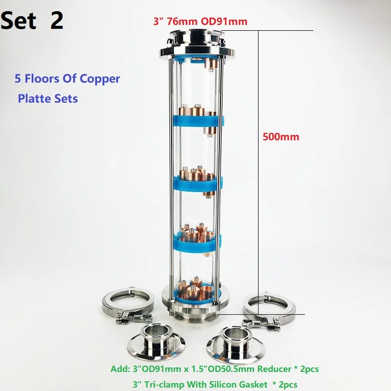 Imagem -02 - Coluna de Lente de Destilação com Conjuntos de Prato de Cobre Tri-braçadeira Circular Aço Inoxidável 304 Andares Polegadas