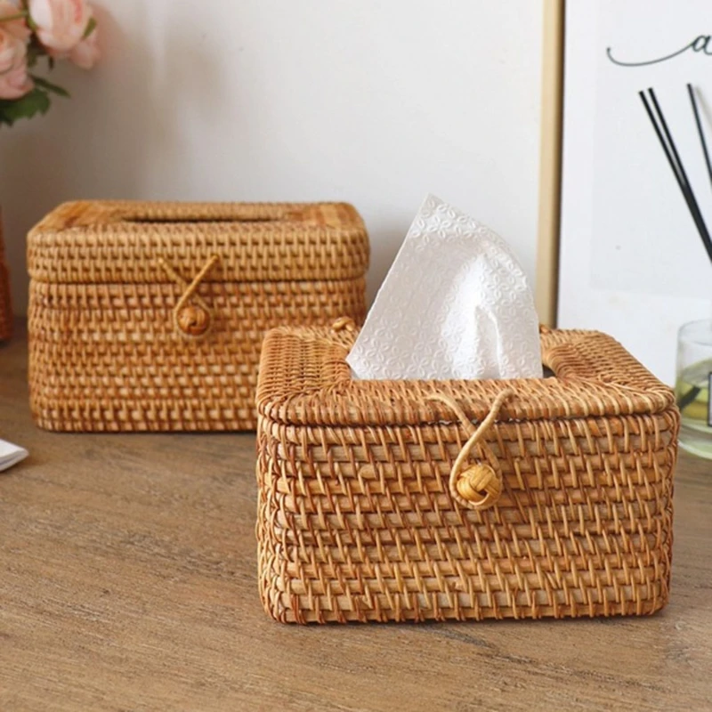 Elegant Handmade Rattan Tissue Box Napkin Storage Container Desktop Toilet Paper