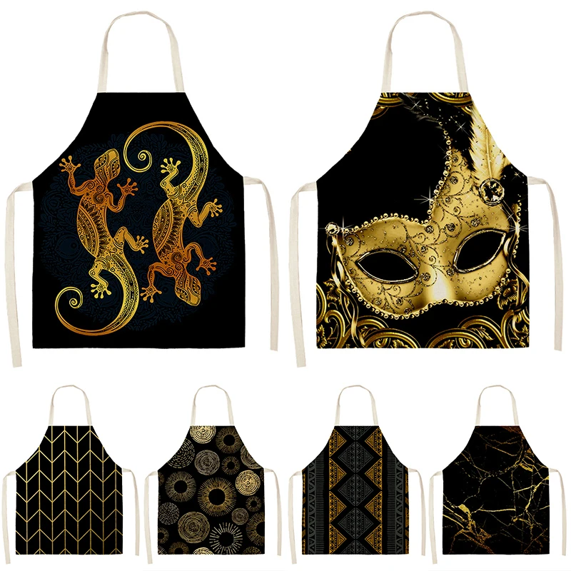 

Golden Sun Moon Printed Kitchen Sleeveless Aprons Cotton Linen Bibs 53*65cm Household Women Cleaning Pinafore Home Cooking 46403