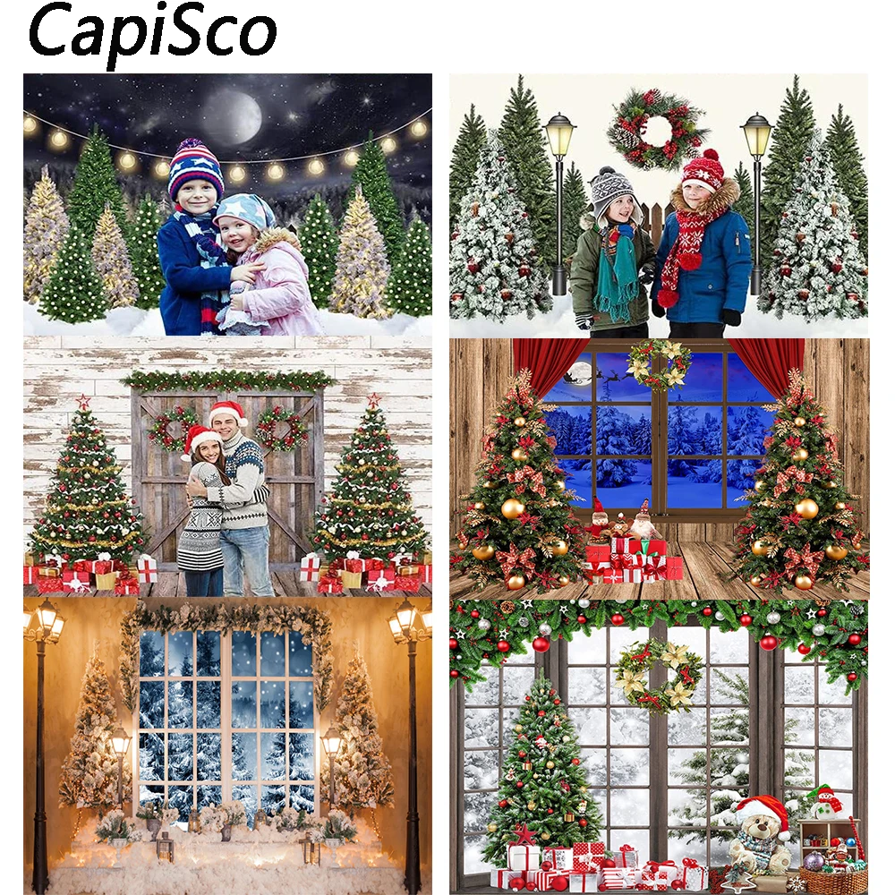 Fondo de fotografía de Navidad y Navidad para niños, telón de fondo de vinilo con ventana y nieve, regalo para niños