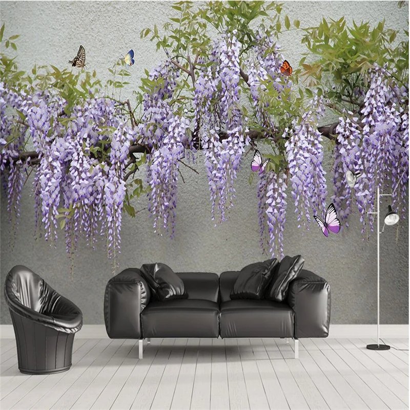 

3DBEIBEHANG Customize any size mural wallpaper 3D stereo wisteria butterfly TV sofa background wall murals papel de parede 3d