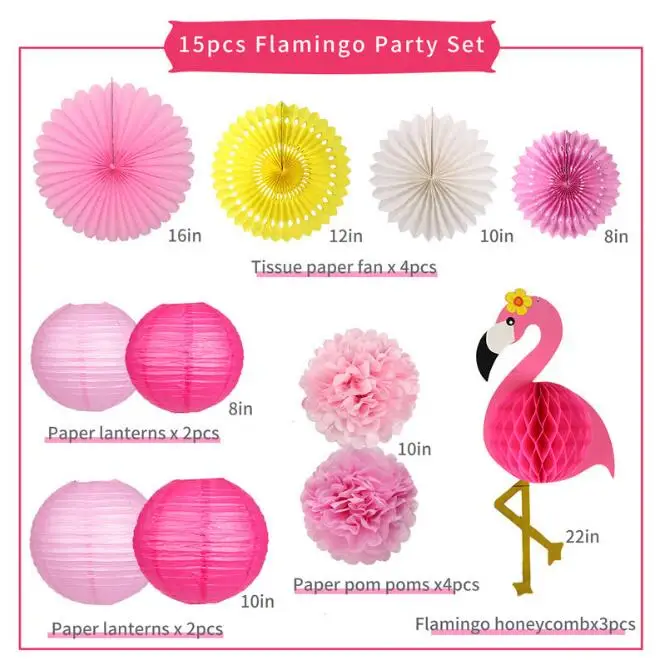 Rosa Blu Partito di Carta Grande Lanterna Del Tessuto Pompon Fiore Flamingo A Nido D\'ape A Sfera Baby Shower di Compleanno Per Bambini Decorazioni