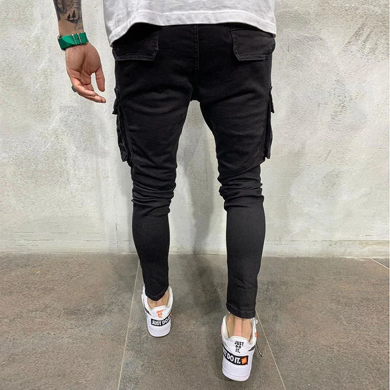 Streetwear Men Skinny Black Jeans Cargo Pants Male Multi-Pocket Slim Y2k Man Trousers Hip Hop Casual Jogging Denim Pants