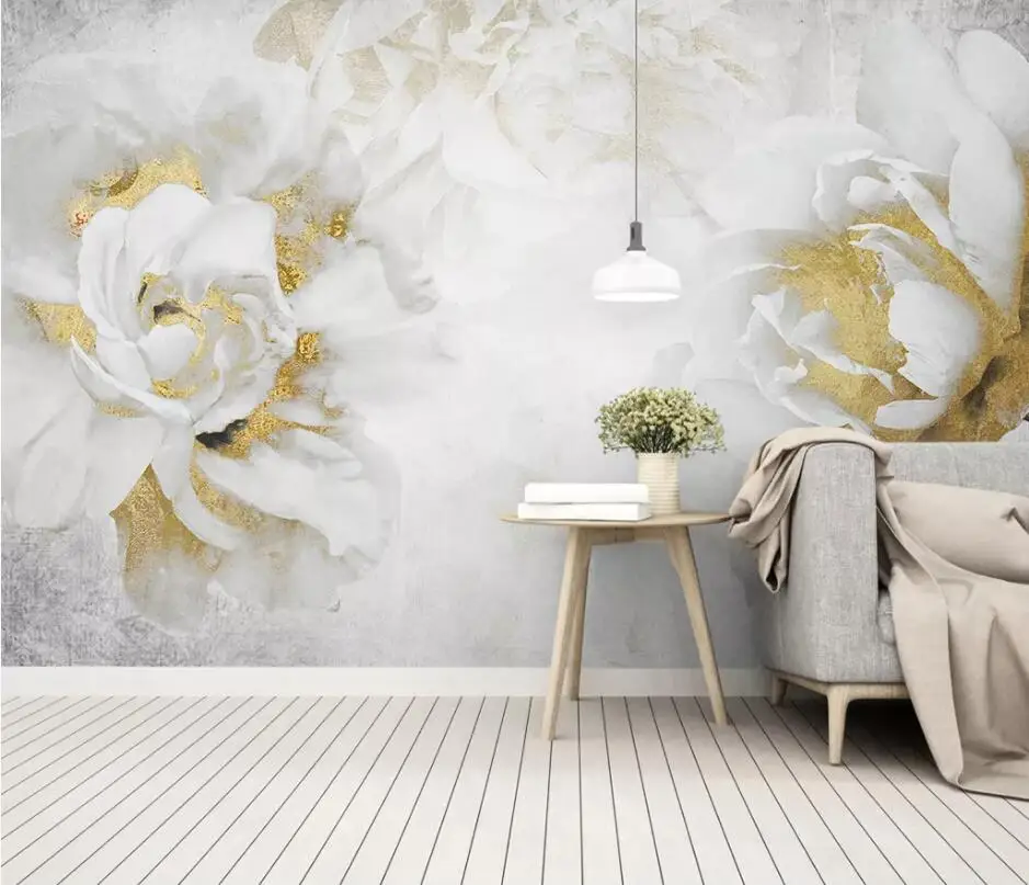 

Beibehang Custom wallpaper photo modern minimalist garden flower golden rose TV background wall home decoration 3d wallpaper